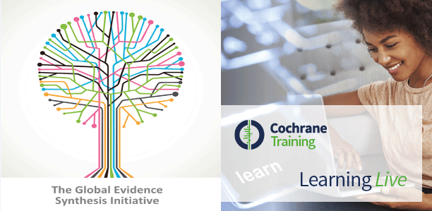 Logos for the Global Evidence Synthesis Initiative and Cochrane Training: Learning Live
